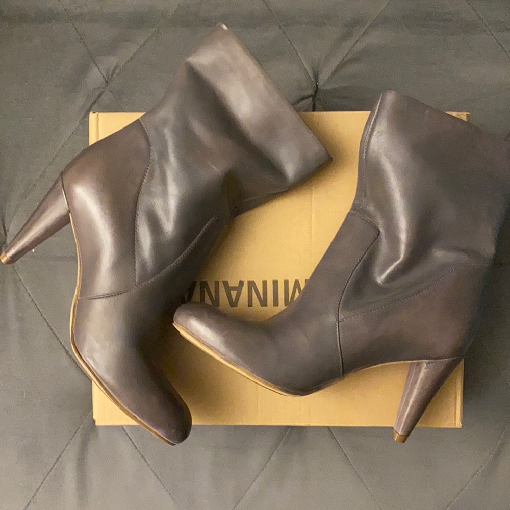 Gray leather boots